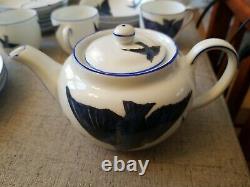 1918 Victoria Austria'Blue Bird' China Set of 18 Teapot Demitasse Cups Saucers