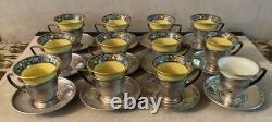 1920's Lenox China and Sterling Silver Demitasse Cups & Saucers (Set of 11 + 1)