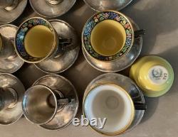 1920's Lenox China and Sterling Silver Demitasse Cups & Saucers (Set of 11 + 1)