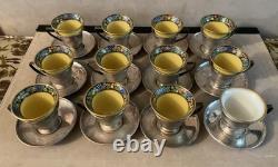 1920's Lenox China and Sterling Silver Demitasse Cups & Saucers (Set of 11 + 1)