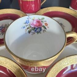 1920s PARAGON 6 Sets Rose Bouquet Burgundy Gold Demitasse Espresso Cups Saucers