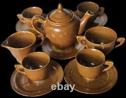 1930 Homer Laughlin Wells Art Demitasse Cafe Pot Sugar Creamer 4 Cups 5 Saucers