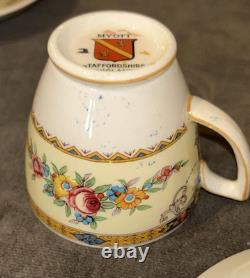 1930's Myott Staffordshire England Set Of 4 Carlton Demitasse Cups & Saucers HTF