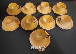 1940s Yellow Iridescent Bavarian Lusterware Demitasse Cups and Saucers