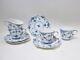 1950s Royal Copenhagen Blue Fluted Full Lace 4 Demitasse 1038 Cups & Saucers 1st