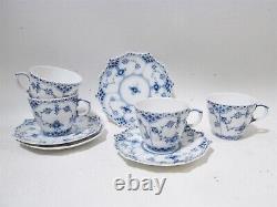 1950s Royal Copenhagen Blue Fluted Full Lace 4 Demitasse 1038 Cups & Saucers 1st