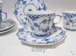 1950s Royal Copenhagen Blue Fluted Full Lace 4 Demitasse 1038 Cups & Saucers 1st