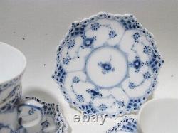 1950s Royal Copenhagen Blue Fluted Full Lace 4 Demitasse 1038 Cups & Saucers 1st