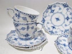 1950s Royal Copenhagen Blue Fluted Full Lace 4 Demitasse 1038 Cups & Saucers 1st