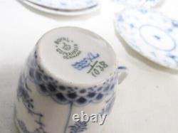 1950s Royal Copenhagen Blue Fluted Full Lace 4 Demitasse 1038 Cups & Saucers 1st