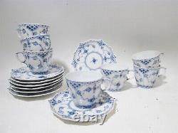 1950s Royal Copenhagen Blue Fluted Full Lace 7 Demitasse 1038 Cups & Saucers 2nd