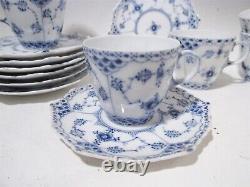 1950s Royal Copenhagen Blue Fluted Full Lace 7 Demitasse 1038 Cups & Saucers 2nd