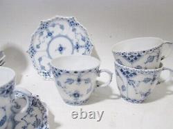 1950s Royal Copenhagen Blue Fluted Full Lace 7 Demitasse 1038 Cups & Saucers 2nd