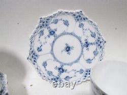 1950s Royal Copenhagen Blue Fluted Full Lace 7 Demitasse 1038 Cups & Saucers 2nd