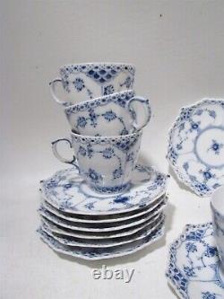 1950s Royal Copenhagen Blue Fluted Full Lace 7 Demitasse 1038 Cups & Saucers 2nd