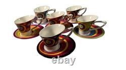 1980s Memphis Style Post Modern Demitasse Espresso Cups Saucers Set of 6