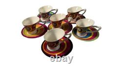 1980s Memphis Style Post Modern Demitasse Espresso Cups Saucers Set of 6