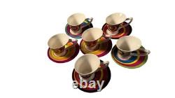 1980s Memphis Style Post Modern Demitasse Espresso Cups Saucers Set of 6