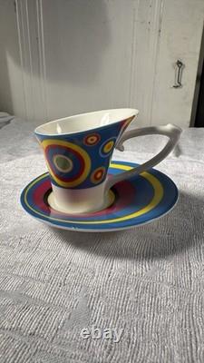 1980s Memphis Style Post Modern Demitasse Espresso Cups Saucers Set of 6