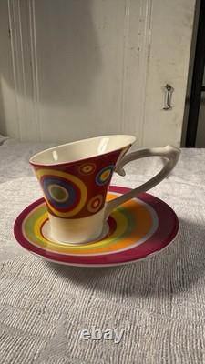 1980s Memphis Style Post Modern Demitasse Espresso Cups Saucers Set of 6