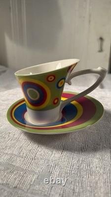 1980s Memphis Style Post Modern Demitasse Espresso Cups Saucers Set of 6