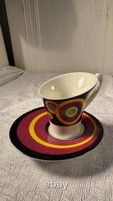 1980s Memphis Style Post Modern Demitasse Espresso Cups Saucers Set of 6