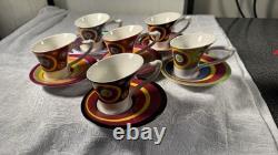 1980s Memphis Style Post Modern Demitasse Espresso Cups Saucers Set of 6