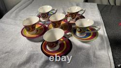 1980s Memphis Style Post Modern Demitasse Espresso Cups Saucers Set of 6