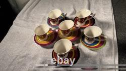 1980s Memphis Style Post Modern Demitasse Espresso Cups Saucers Set of 6