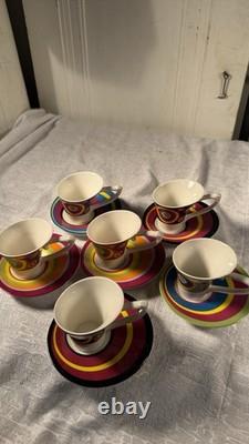 1980s Memphis Style Post Modern Demitasse Espresso Cups Saucers Set of 6
