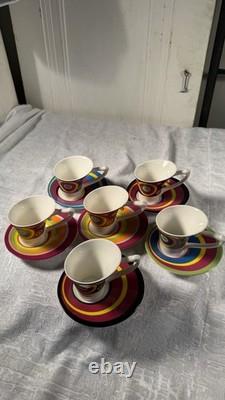 1980s Memphis Style Post Modern Demitasse Espresso Cups Saucers Set of 6 1980s Memphis Style Post Modern Demitasse Espresso Cups Saucers Set of 6