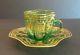 19th C. Green Moser Art Glass Gilt Enameled Demitasse Cup & Saucer, C. 1885-1900