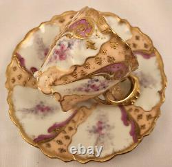 19th C. Lewis Straus Limoges Demitasse Cup & Saucer, Hand Painted, Sevres Style