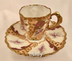 19th C. Lewis Straus Limoges Demitasse Cup & Saucer, Hand Painted, Sevres Style