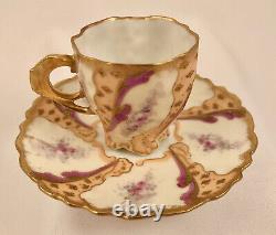 19th C. Lewis Straus Limoges Demitasse Cup & Saucer, Hand Painted, Sevres Style
