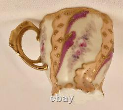 19th C. Lewis Straus Limoges Demitasse Cup & Saucer, Hand Painted, Sevres Style