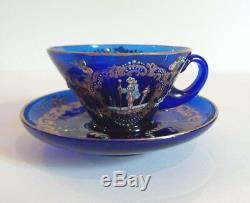19th C. MOSER Art Glass Gilt Enamele Demitasse Cup & Saucer, c. 1885-1900