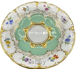 19th Century Meissen Light Green & Gold Floral Demitasse Tea Cup & Saucer