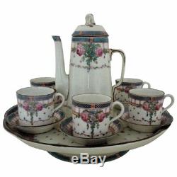 19th c. Royal Worcester Demitasse or Espresso Set Pot Cake Plate Cups & Saucers