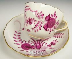 1st Quality Meissen Puce Painted Banded Hedge Demitasse Tea Cup Saucer Teacup