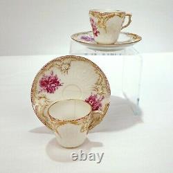 2 Antique KPM Royal Berlin Porcelain Reliefzierat Demitasse Cups & Saucers PC