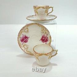 2 Antique KPM Royal Berlin Porcelain Reliefzierat Demitasse Cups & Saucers PC