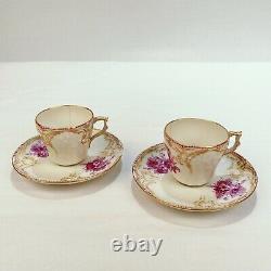 2 Antique KPM Royal Berlin Porcelain Reliefzierat Demitasse Cups & Saucers PC