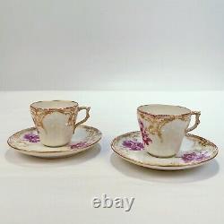 2 Antique KPM Royal Berlin Porcelain Reliefzierat Demitasse Cups & Saucers PC