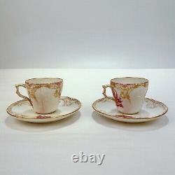 2 Antique KPM Royal Berlin Porcelain Reliefzierat Demitasse Cups & Saucers PC