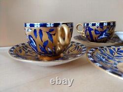 2 Antique Vintage Coalport Gilded Demitasse Cups & Saucers -with 3 bonus saucers