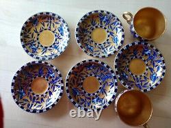 2 Antique Vintage Coalport Gilded Demitasse Cups & Saucers -with 3 bonus saucers