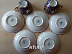 2 Antique Vintage Coalport Gilded Demitasse Cups & Saucers -with 3 bonus saucers