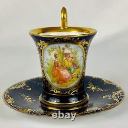 2 Antique c1890 Austrian Royal Vienna Demitasse Espresso Cup & Saucer Gold Gilt