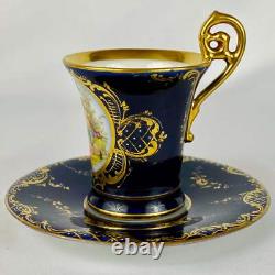 2 Antique c1890 Austrian Royal Vienna Demitasse Espresso Cup & Saucer Gold Gilt